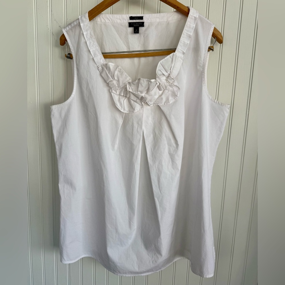 Talbots White Cotton Top size M with detailed neckline